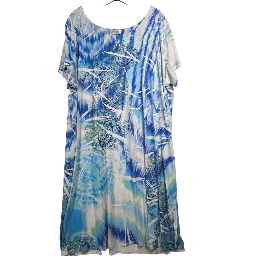 Avenue Plus‎ Size 22/24 Blue Paisley Abstract Tie Dye Short Sleeve Shift Dress
